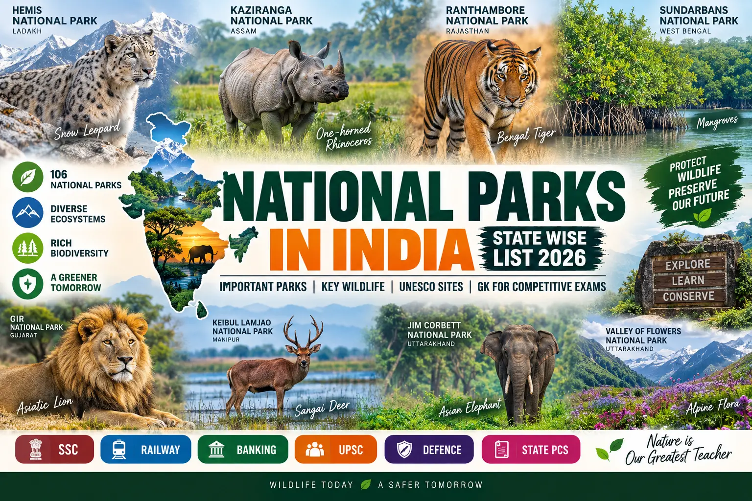 National Parks in India State Wise List 2026: Important Parks, Animals & GK